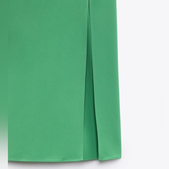 ZARA Kelly Green Stretch Cross Back Slit Midi Dress $49.90 - Picture 7 of 7